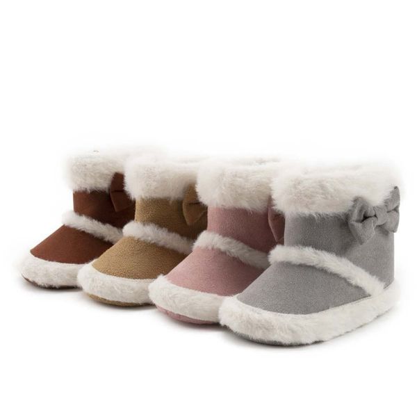 

infant booties toddler baby girl shoes soft sole booty winter warm snow boots bowknot shoes newborn footwear for 0-18 months, Black;grey
