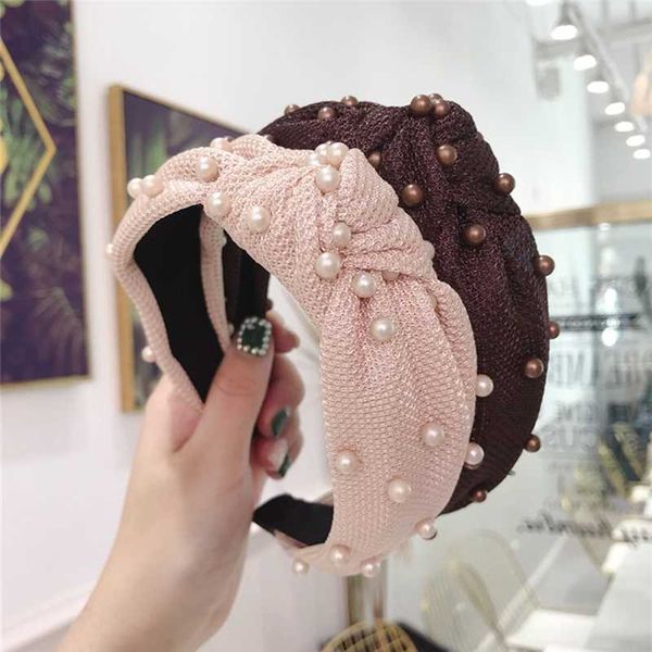 

imixlot 2020 ретро элегантный имитация pearl ткань knotted широкий обруч для волос женщины девушки моды свадеб головной убор оголовье, Golden;silver