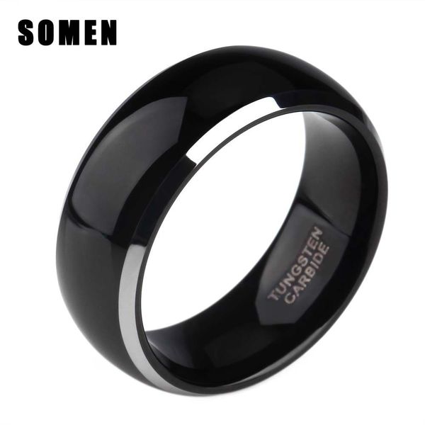 

wedding rings 8mm men's black tungsten carbide ring dome polished edges design bands fashion engagement jewelry anillos hombre, Slivery;golden