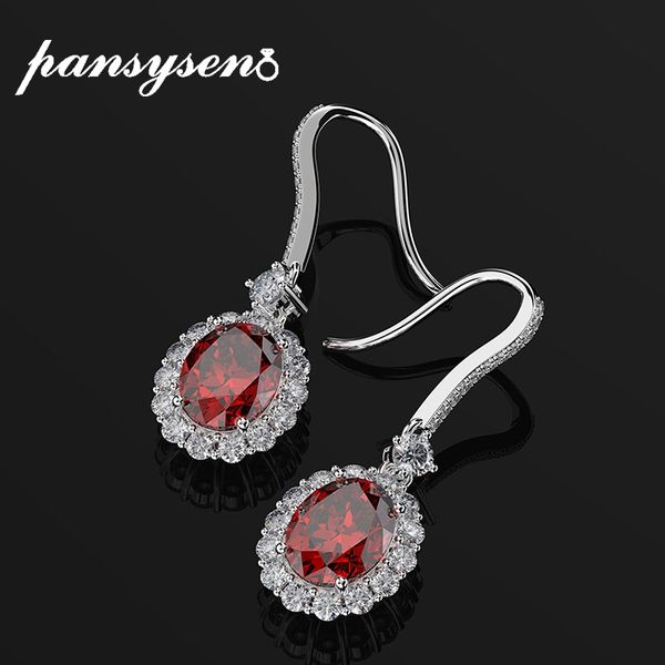 

pansysen 4 colors luxury ruby gemstone drop earrings for women real silver 925 fine jewelry christmas earrings dropshipping