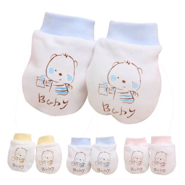 

cartoon pattern anti-grasping gloves four seasons newborn safety for newborn protection face baby mitten, Slivery;white