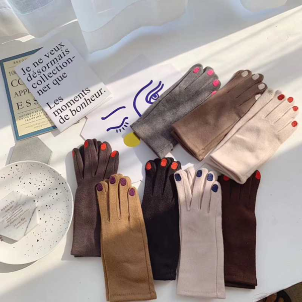 

2020 newness winter embroidery cashmere nail polish gloves brushed thicken warm crycle nail polish glove christmas wholesale, Blue;gray