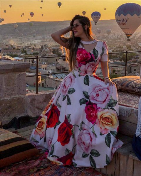 

fashion beading patchwork o neck dress new women designer floral dress women summer party dresses, White;black