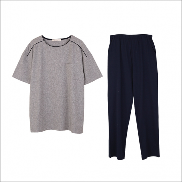 

2020 spring summer homewear men casual pajama sets male cotton sleepwear suit men short sleeve round collar t shirt & pants, Black;brown