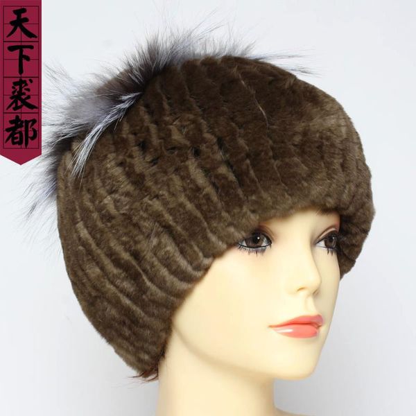 

russia lady real rex fur cap winter women genuine rex fur hat flower style natural soft warm hats, Blue;gray