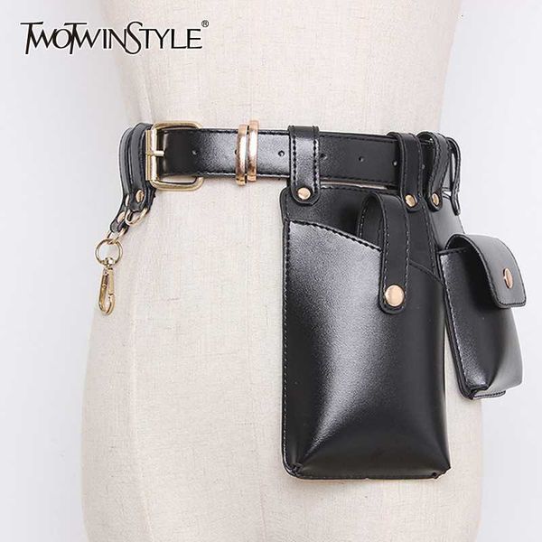 

twotwinstyle vintage synthetic leather women's belt beading hit color patchwork bag belts for female fashion autumn 2020 tide, Black;brown
