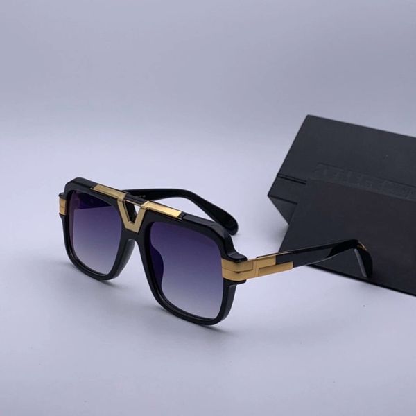 

vintage 664 sunglasses for men black/gold/ blue gradient lenses square sunglasses shades with box, White;black
