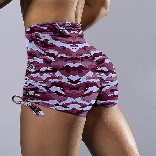 

yoga outfits womens shorts camouflage printed elastic gym high-waist hip seamless underpants running fitness, White;red