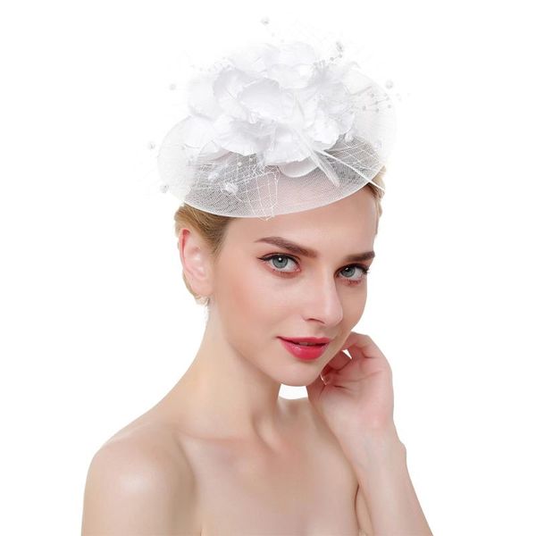 

women wedding bridal feathers charming flower with clip headband fascinator hat headwear elegant hair accessories mesh, Blue;gray
