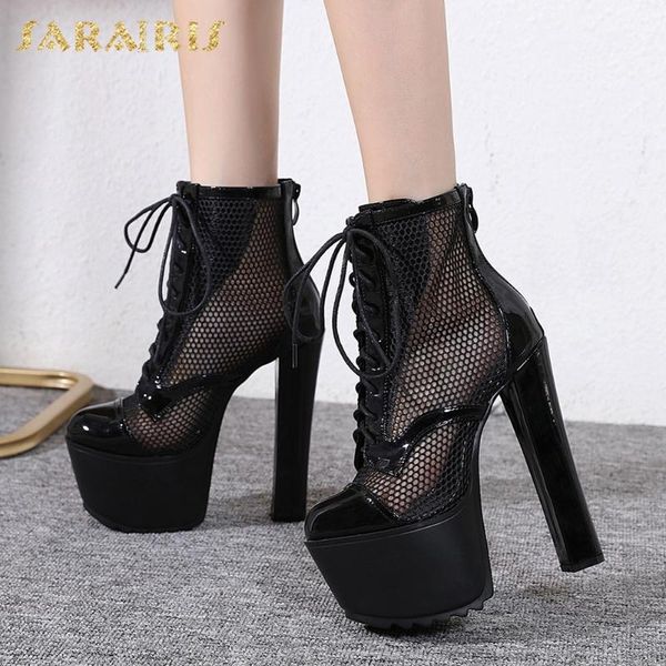 

sarairis new arrivals motorcycle boots woman shoes platform zipper chunky high heels cross-tied fashion fetish boots ladies, Black