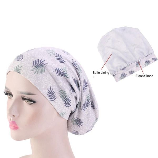 

women soft sleeping elegant stretchable cotton blend double layer breathable floral print chemo cancer summer fashion beanie cap, Blue;gray