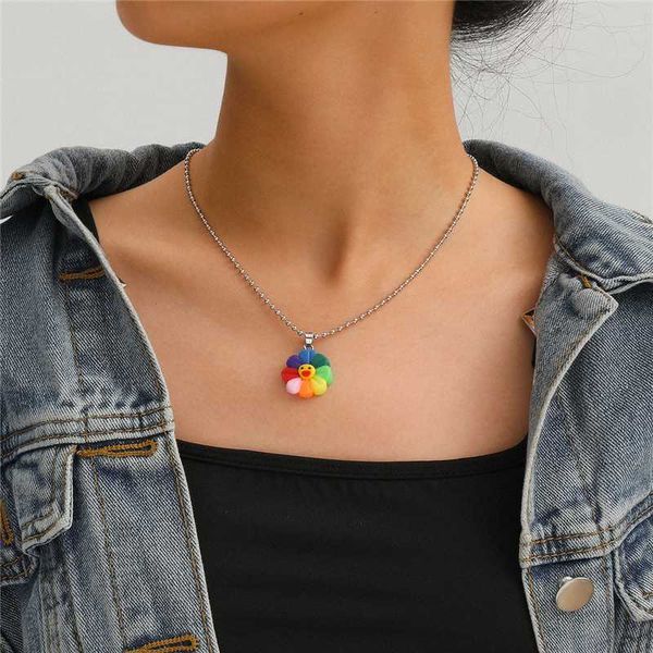 

pendant necklaces luokey girls fashion lovely smiling necklace rainbow colorful beads chain sun flower for women bijoux femme, Silver