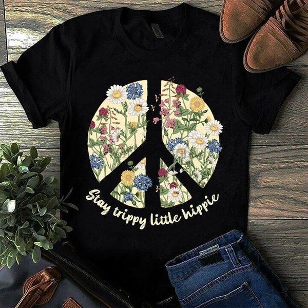 

hippie flower stay trippy little hippie t shirt black cotton men s 4xl us stock