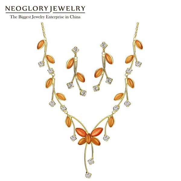 

neoglory zircon romantic orange flower jewelry sets necklace earrings wedding jewelry sets for women 2020 new mother gifts, Silver