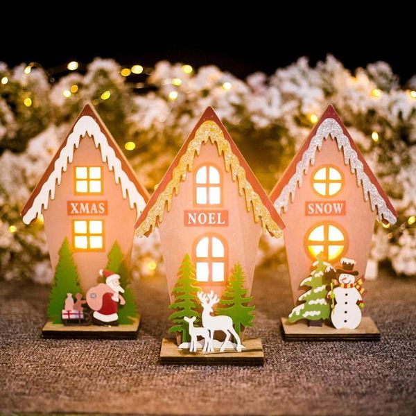 

luminous wooden painted 3d led light cabin cottage christmas ornament decoration