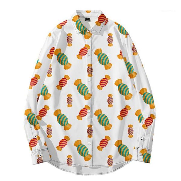 

loose shirt homme picture customization clothes mens 3d candy sweets shirt long sleeve lapel neck, White;black