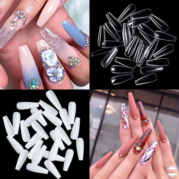 

500pcs/box false nail tips detachable full cover quick extension mold tips white transparent nail practice display for diy, Red;gold