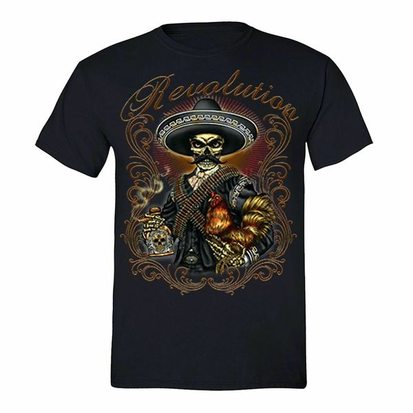

mens revolution tequila mariachi zapata skull day dead muertos mexican t-shirt confortable tee shirt