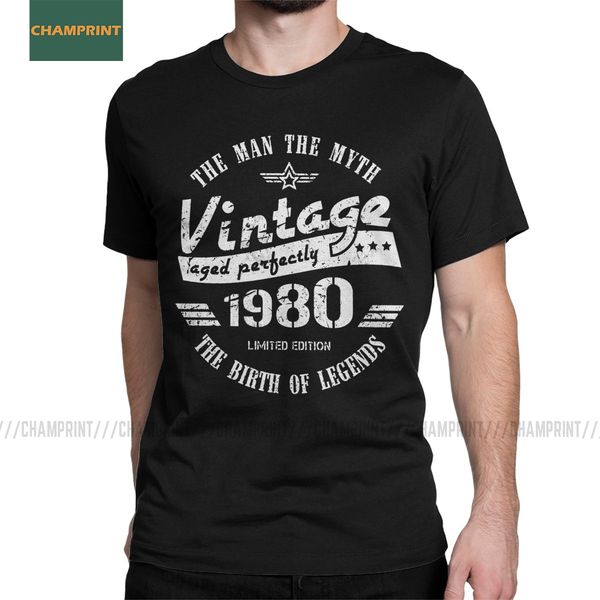

men's retro vintage 1980 t shirt 40th birthday gift idea pure cotton short sleeve o neck 40 years old tees big size t-shirt