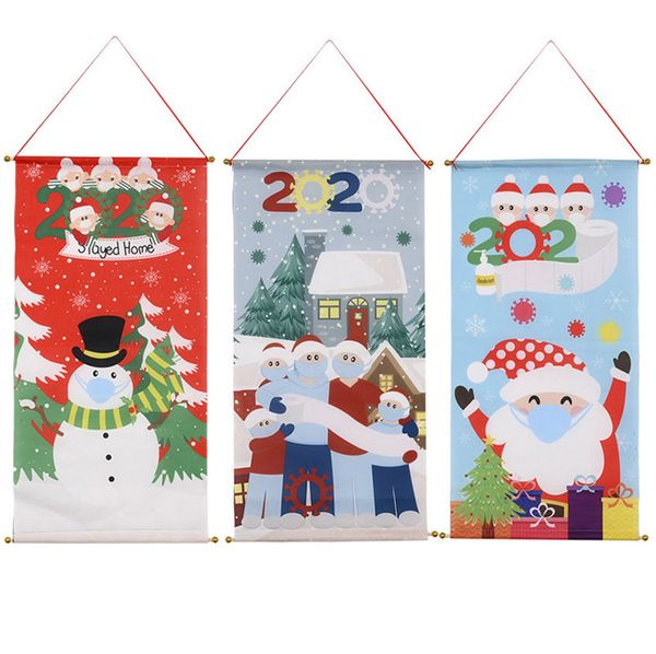 

2020 christmas quarantine family of mask flag snowman santa claus window door dining table wall dossal flag fashion xmas ornaments f92501