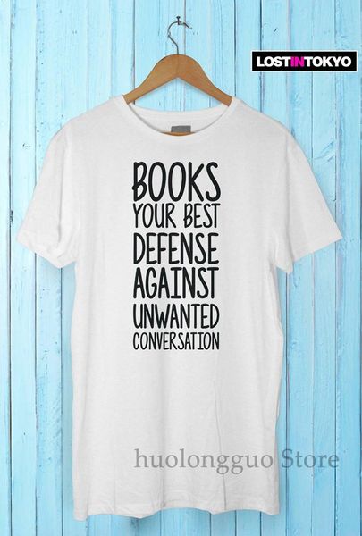 

books your defense against unwanted conversation mens funny t-shirt 100% cotton men t shirt women tee