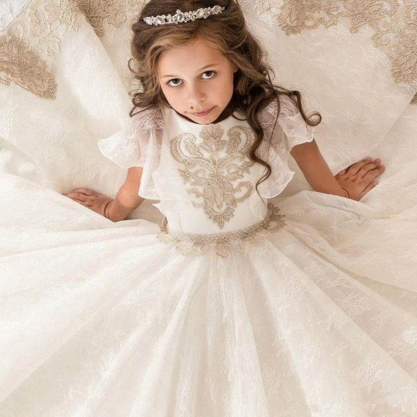 

girl's dresses 2021 cap sleeves lace flower girl vintage applique floor length gilrs ' pageant party, Red;yellow