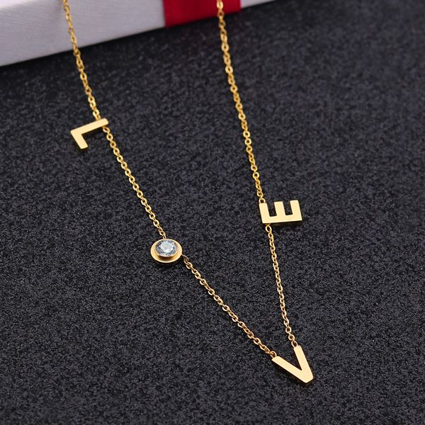 

letter necklace for women necklaces pendants stainless steel love letter pendant zircon necklace wholesale jewelry on the neck, Silver