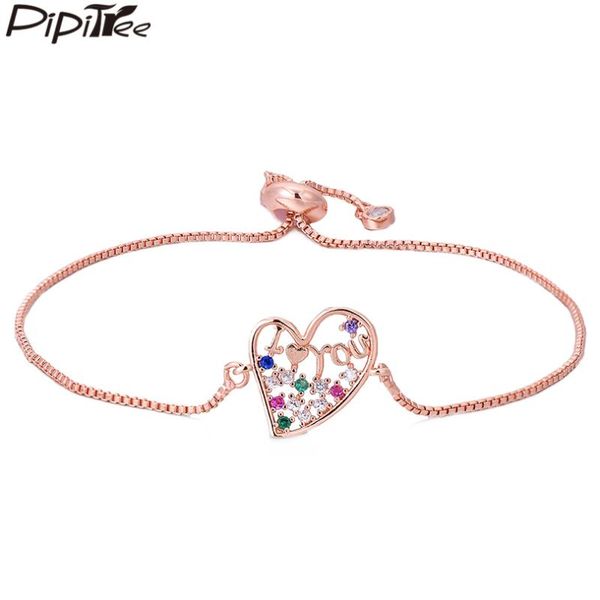 

charm bracelets pipitree i love you hollow heart bracelet for women lovers copper slider chain cz austrian crystal jewelry gift, Golden;silver