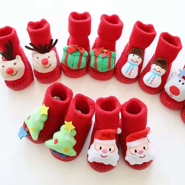 

christmas baby socks boys girls infant winter cotton cartoon socks warm anti-slip floor leg warmer, Pink;yellow