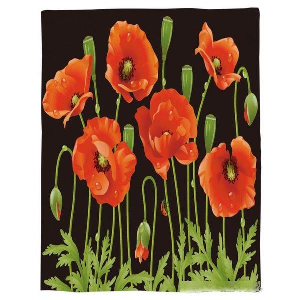 

safflower poppy flowers plant art throw blanket portable flannel blanket l/sofa/office/plane travel blankets for beds