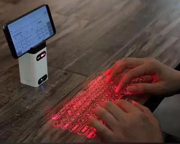 

portable wireless projection laser keyboard with 2500mah power bank charging for smartphone tablet mobile with holder