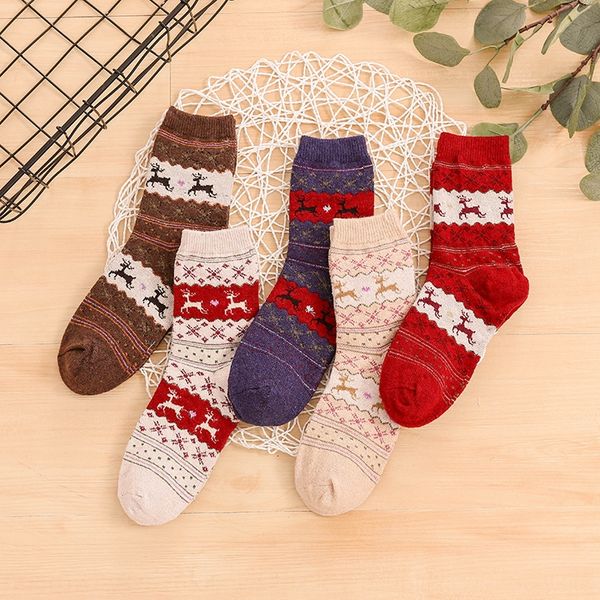 

autumn and winter warm stockings stockings stockingsnew women's mid-calf wool warm women's socks cartoon thickened cotton socks ci, Black