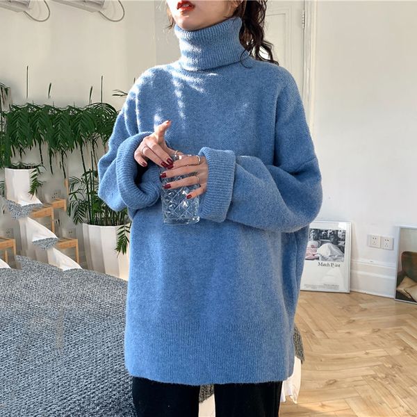 

women's turtleneck sweater autumn winter knitted jumper oversize sweaters casual loose long sleeve thick pullovers female, White;black