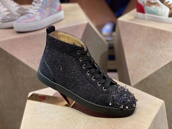 

nice style high sneaker men's red bottom sneakers luxury t-quality spikes & strass skateboard casual shoes party wedding with box,eu47, Black