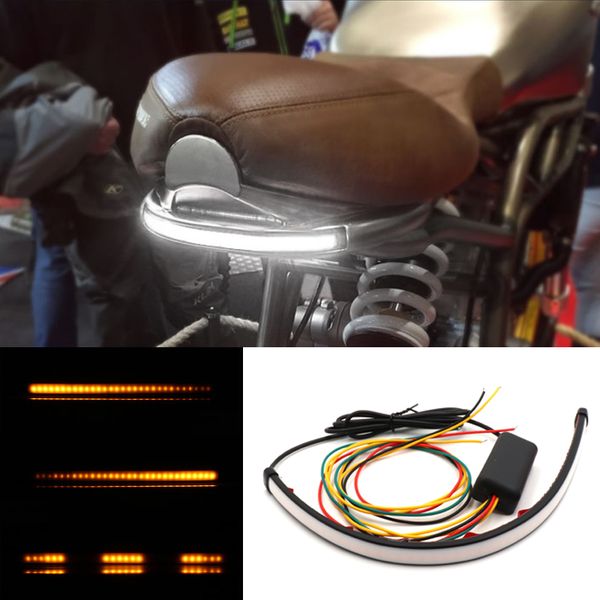 

1x white/red amber motorcycle switchback flowing taillights sequential flowing led light strip bar turn signal light