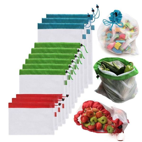 

new arrival 5 pack reusable produce bags black rope mesh vegetable fruit toys storage pouch durable mesh polyester strong light weight