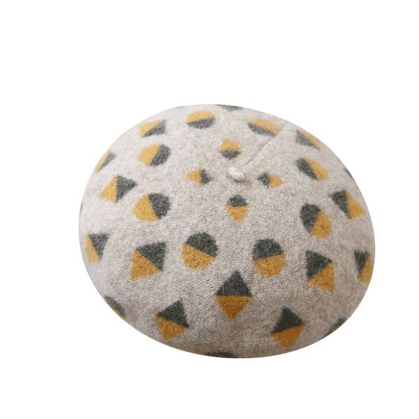

beret hat women wool autumn and winter pure wool temperament casual checkered stitching warm hat, Blue;gray