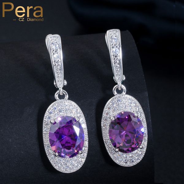 

pera fashion ladies 6 color option big dangle drop mystical purple crystal long hoop earrings for women wedding party gift e321, Golden;silver