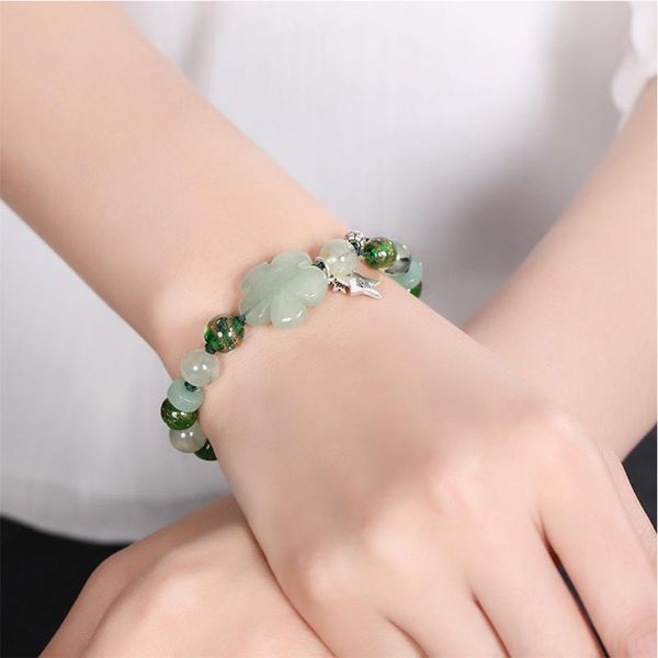 

natural jade grape stone hand-woven bracelet female s925 star accessories glazed bracelet simple retro couple, Golden;silver