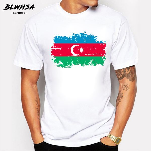 

blwhsa azerbaijan nostalgia flag t shirts men summer short sleeve cotton personality design t-shirts for men fans cheer tee