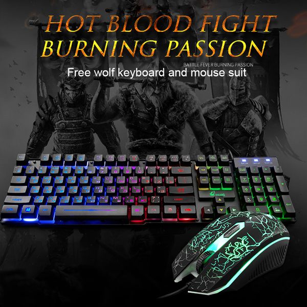 

t5 ru/us gaming keyboard and mouse imitation mechanical keyboard with backlight gamer 2000dpi silent mouse for pc