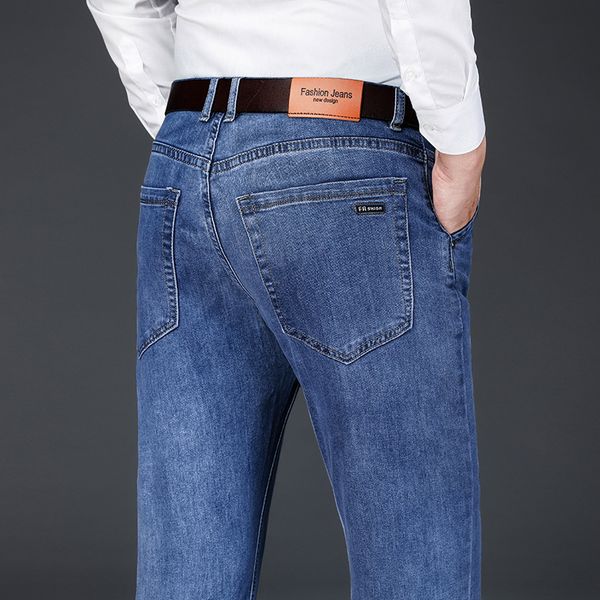 

high-end brand business casual jeans men's fashion loose stretch straight-leg pants 2020 autumn and winter new classic trousers, Blue