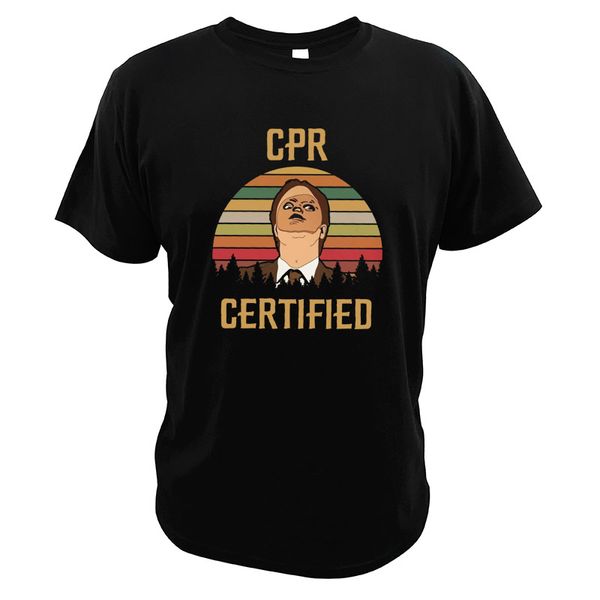 

cpr certified dwight dummy mask t-shirt vintage the office movie funny 100% cotton digital print t shirt