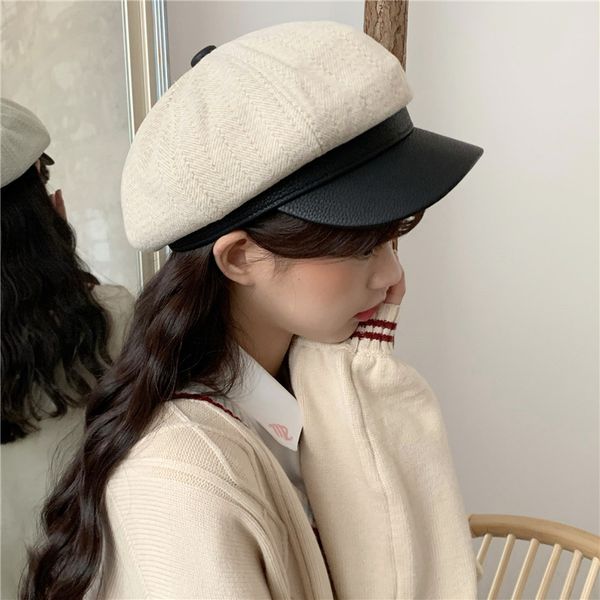 

berets [ewq] octagonal hat women's korean style patchwork all-match retro beret duck tongue cap autumn and winter zt528, Blue;gray