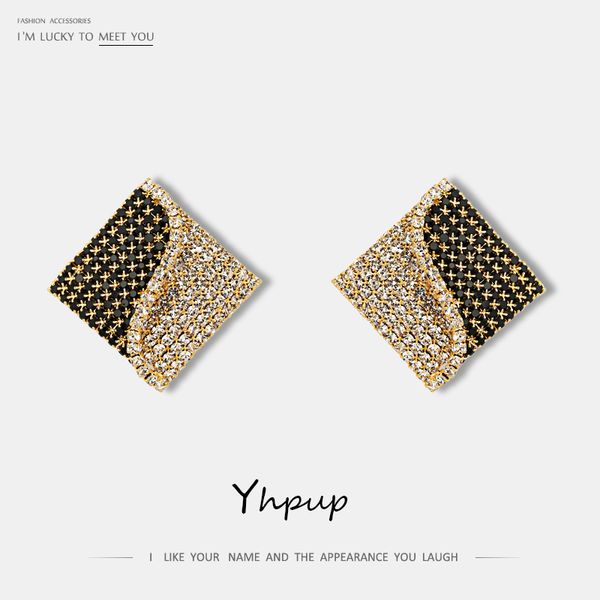 

yhpup trendy luxury zircon shining square stud earrings irregular rhinestone bride charm jewelry for women party gift 2020, Golden;silver