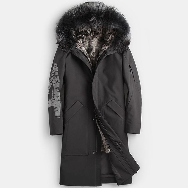

real fur coat natural lamb fur coat winter jacket men real raccoon collar warm parkas plus size jackets casaco yy867, Black