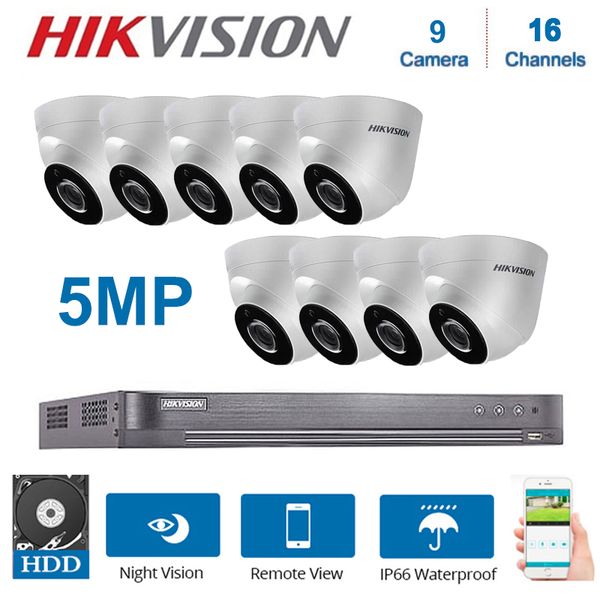 

systems hikvision 16channels dvr video surveillance with 9pcs 5mp 4 in 1 camera indoor night vision cctv security system kits