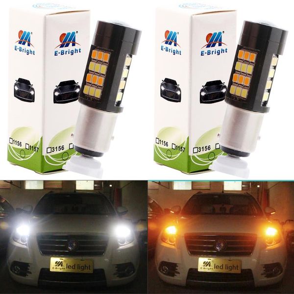 

ym e-bright 2 pcs 1157 bay15d 2835 42 smd p21/5w 12v led car lights auto bulbs switchback white drl + amber turn signal lamps