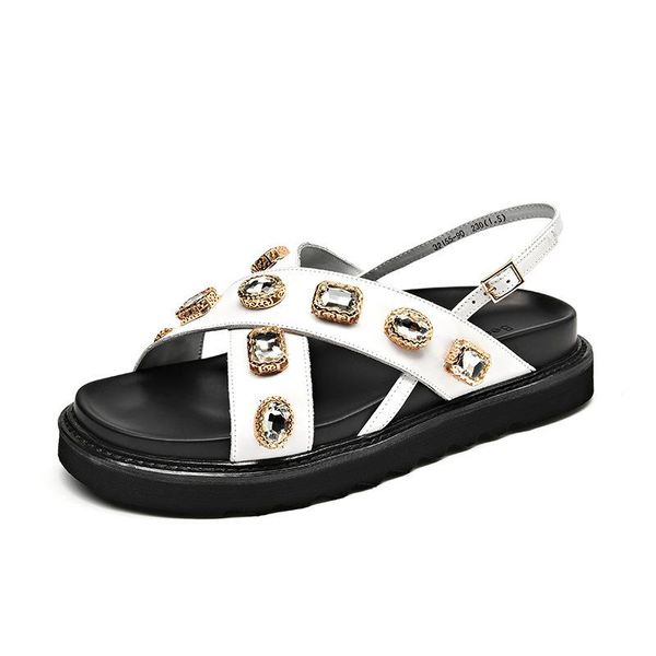 

summer cross belt rome genuine leather sandals female joker ins chao muffin flat shoes, Black