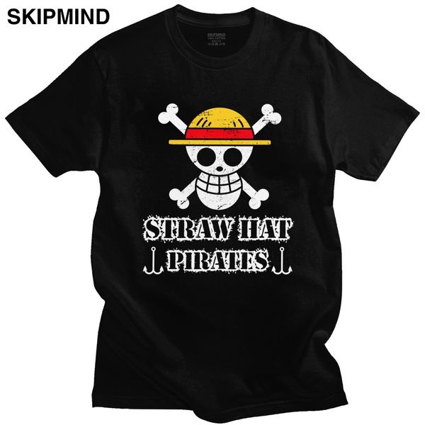

handsome male one piece t-shirts short sleeves o-neck cotton t shirt designer anime straw hat pirates skull tee clothing
